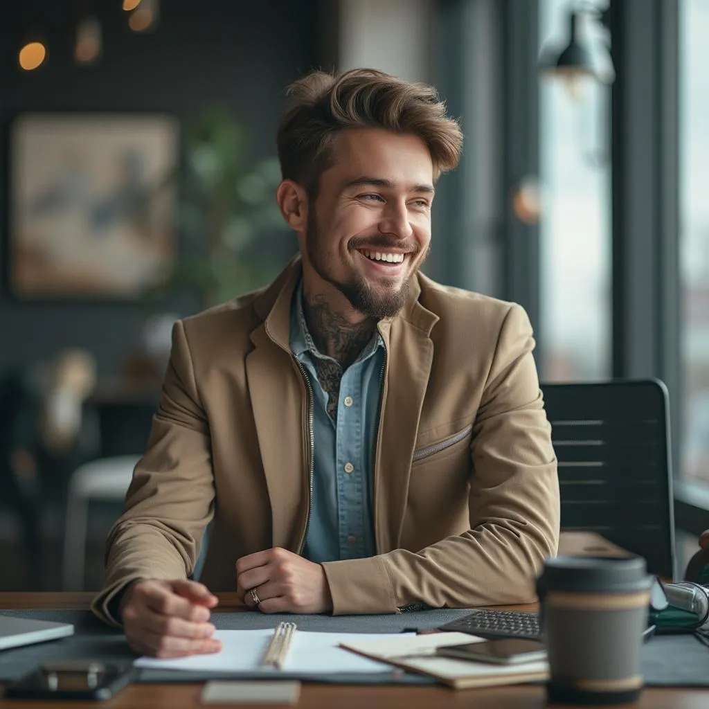 Empresario sonriente en oficina moderna