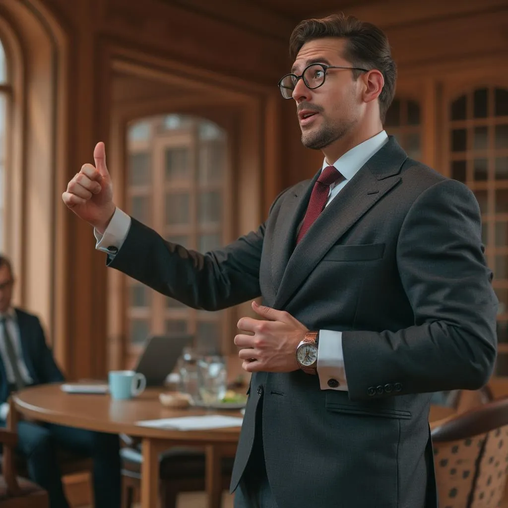 Empresaria presentando resultados